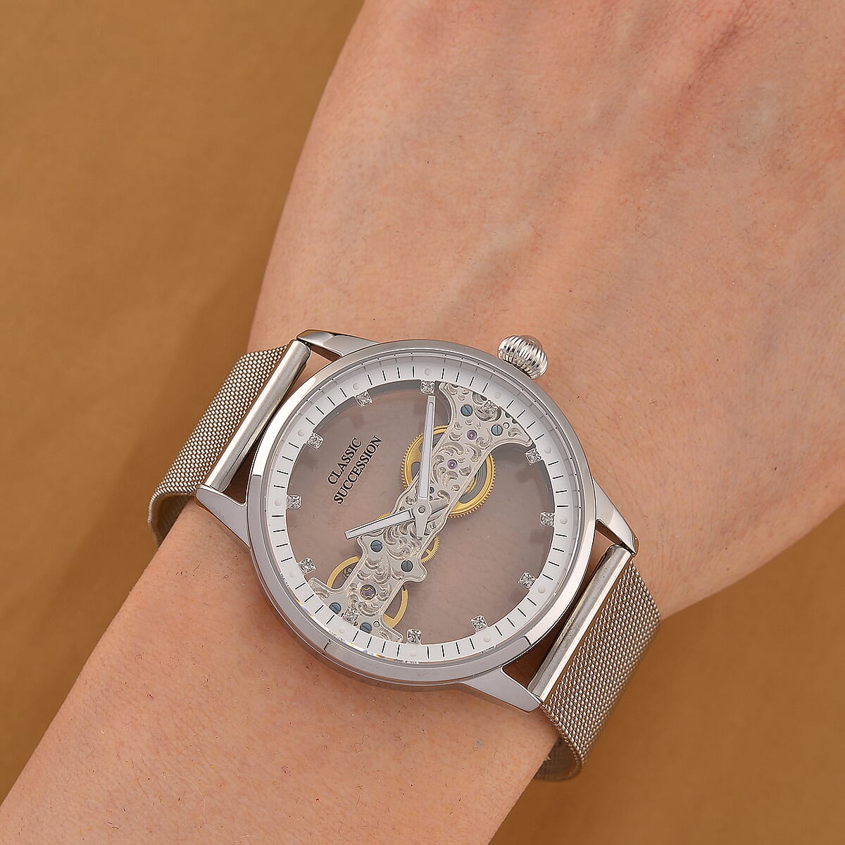 Classic Succession Automatic Mechanical Movement Austrian Crystal Watch in Stainless Steel image number 2