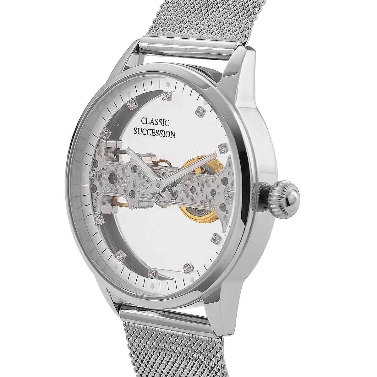 Classic Succession Automatic Mechanical Movement Austrian Crystal Watch in Stainless Steel image number 3