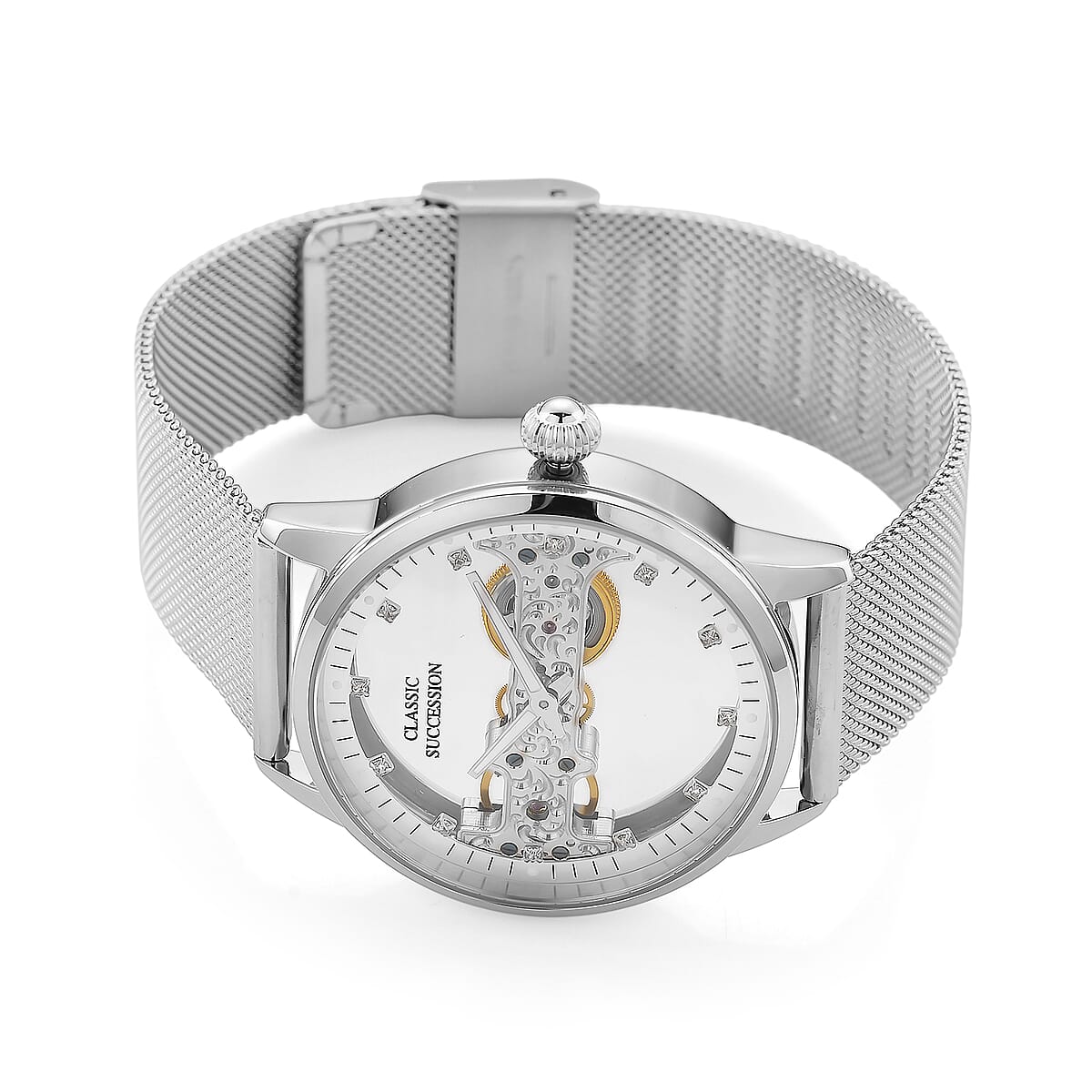Classic Succession Automatic Mechanical Movement Austrian Crystal Watch in Stainless Steel image number 4
