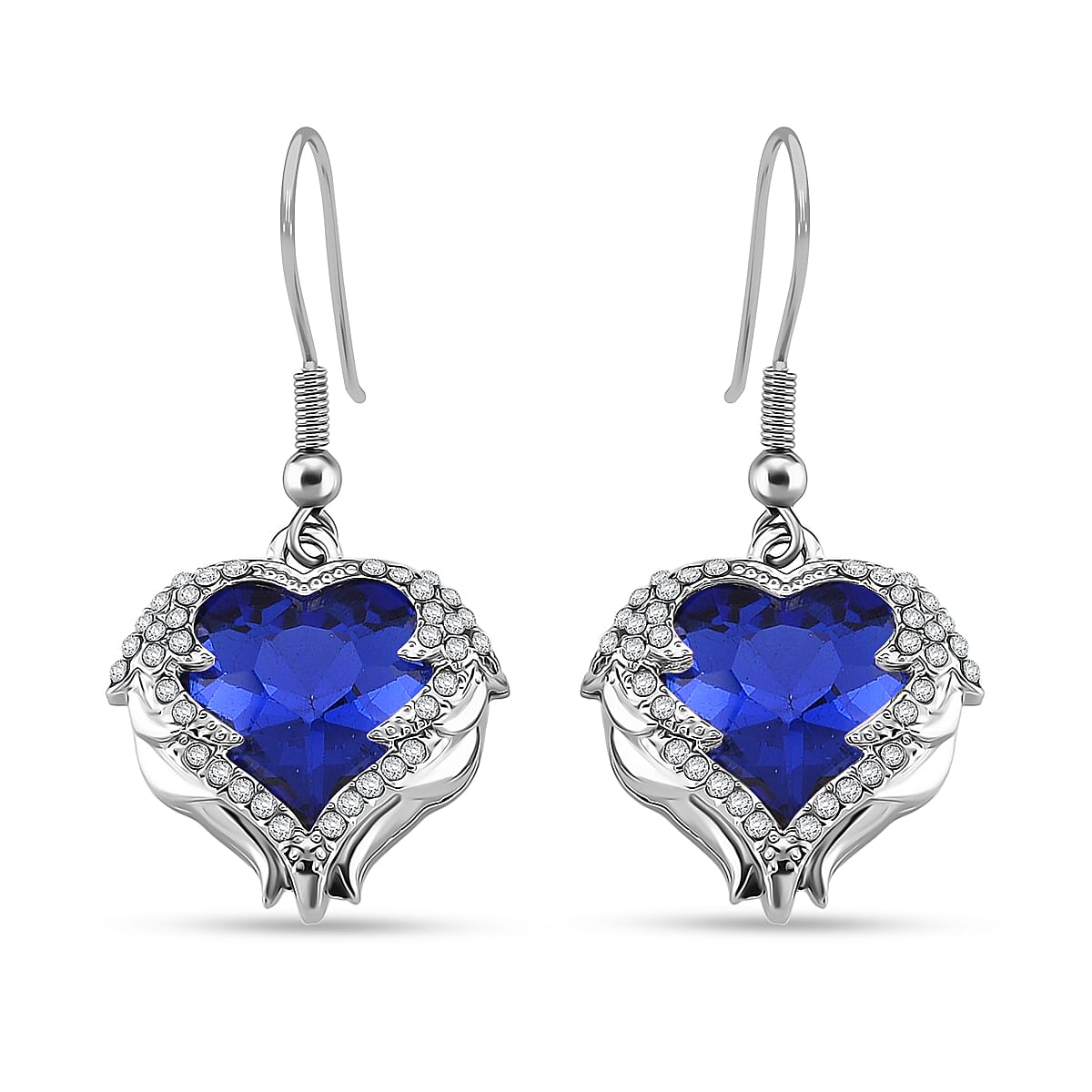 Blue Glass and Austrian Crystal Heart of Ocean Earrings in Silvertone image number 0