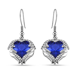Blue Glass and Austrian Crystal Heart of Ocean Earrings in Silvertone