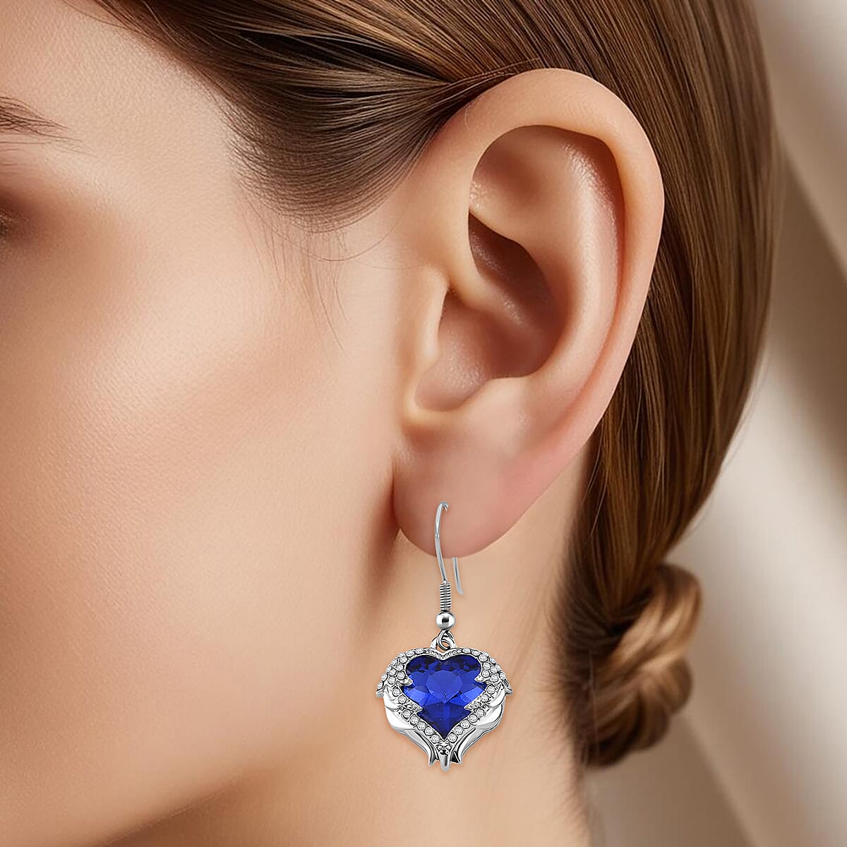 Blue Glass and Austrian Crystal Heart of Ocean Earrings in Silvertone image number 2