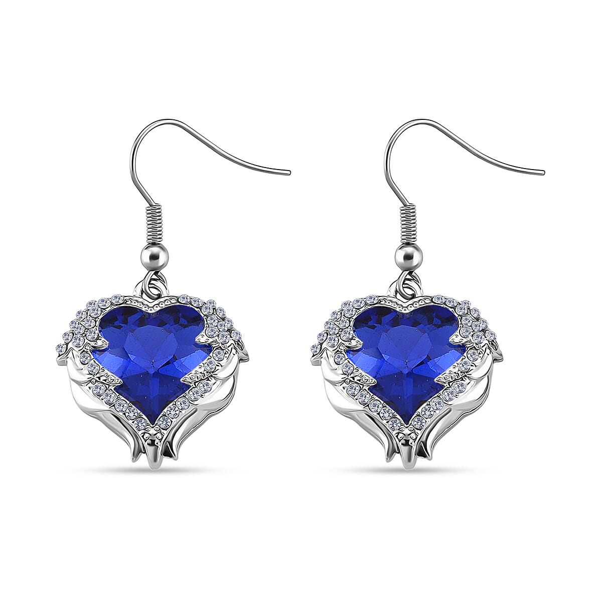 Blue Glass and Austrian Crystal Heart of Ocean Earrings in Silvertone image number 3