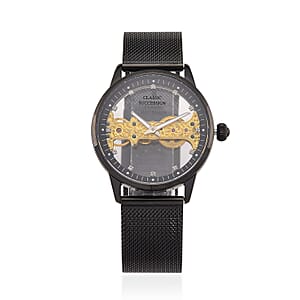 Classic Succession Automatic Mechanical Movement Austrian Crystal Watch in ION Plated Black Stainless Steel