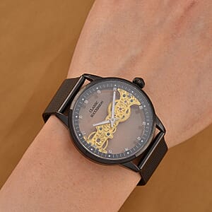 Classic Succession Automatic Mechanical Movement Austrian Crystal Watch in ION Plated Black Stainless Steel