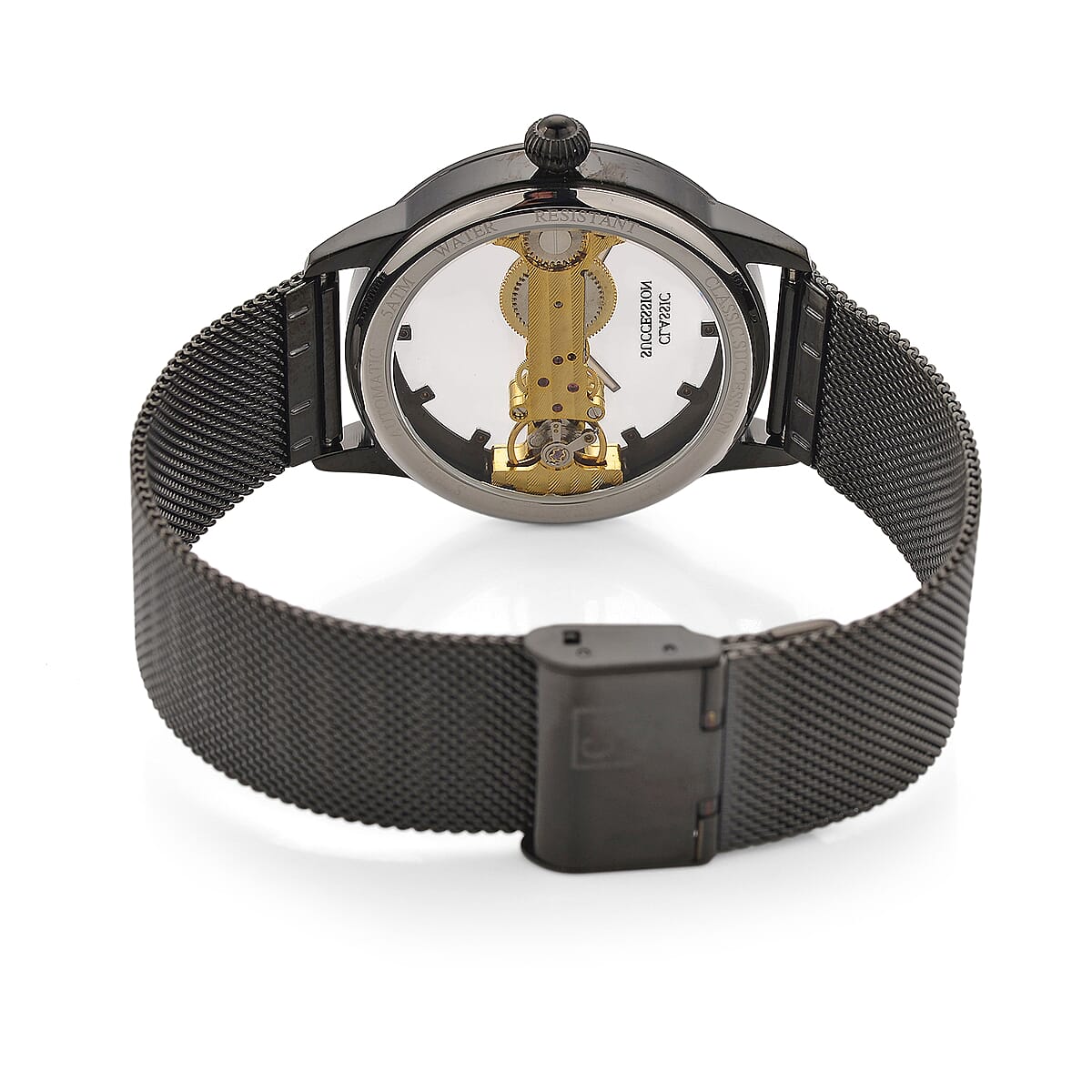 Classic Succession Automatic Mechanical Movement Austrian Crystal Watch in ION Plated Black Stainless Steel image number 6