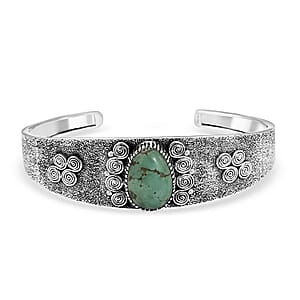D'Joy Artisan Crafted Tahoe Naveda Turquoise 9.75 ctw Cuff Bracelet in Sterling Silver (7.25 In) 