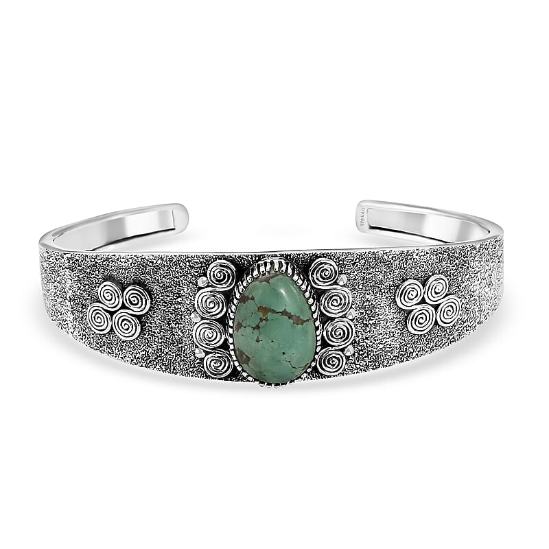 D'Joy Artisan Crafted Tahoe Naveda Turquoise 9.75 ctw Cuff Bracelet in Sterling Silver (7.25 In)