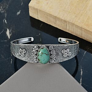 D'Joy Artisan Crafted Tahoe Naveda Turquoise 9.75 ctw Cuff Bracelet in Sterling Silver (7.25 In) 