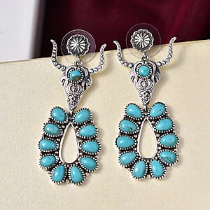 D'Joy Artisan Crafted Tahoe Nevada Turquoise 10.50 ctw Bull Face Earrings in Sterling Silver