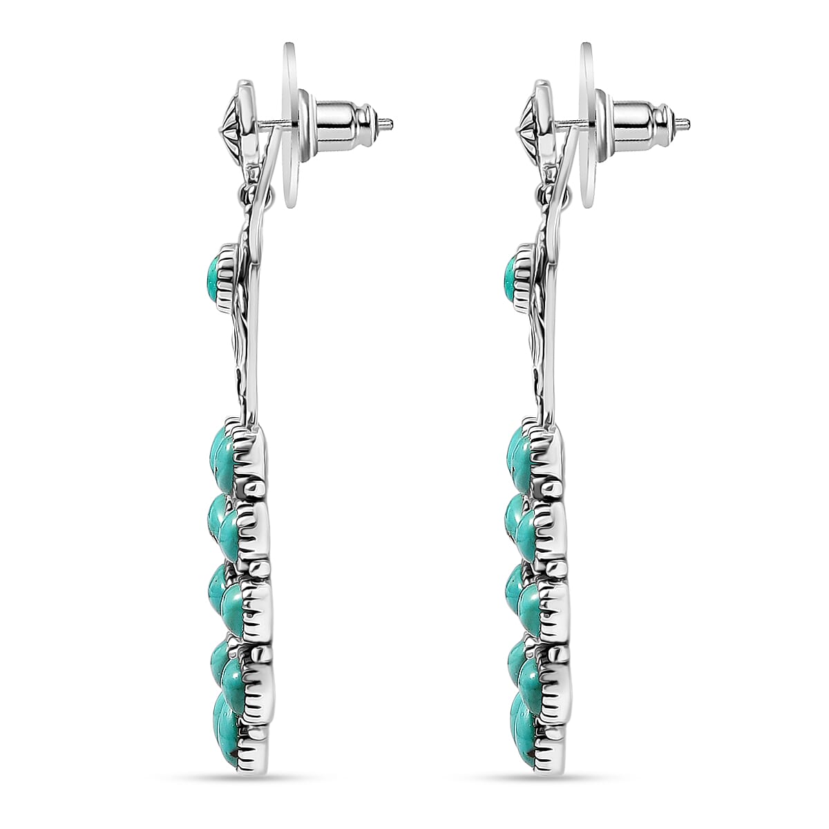 D'Joy Artisan Crafted Tahoe Naveda Turquoise 10.50 ctw Bull Face Earrings in Sterling Silver image number 3