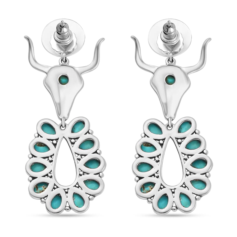 D'Joy Artisan Crafted Tahoe Nevada Turquoise 10.50 ctw Bull Face Earrings in Sterling Silver