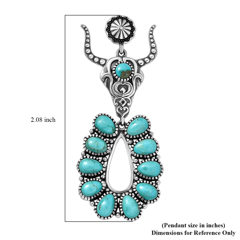 D'Joy Artisan Crafted Tahoe Nevada Turquoise 10.50 ctw Bull Face Earrings in Sterling Silver