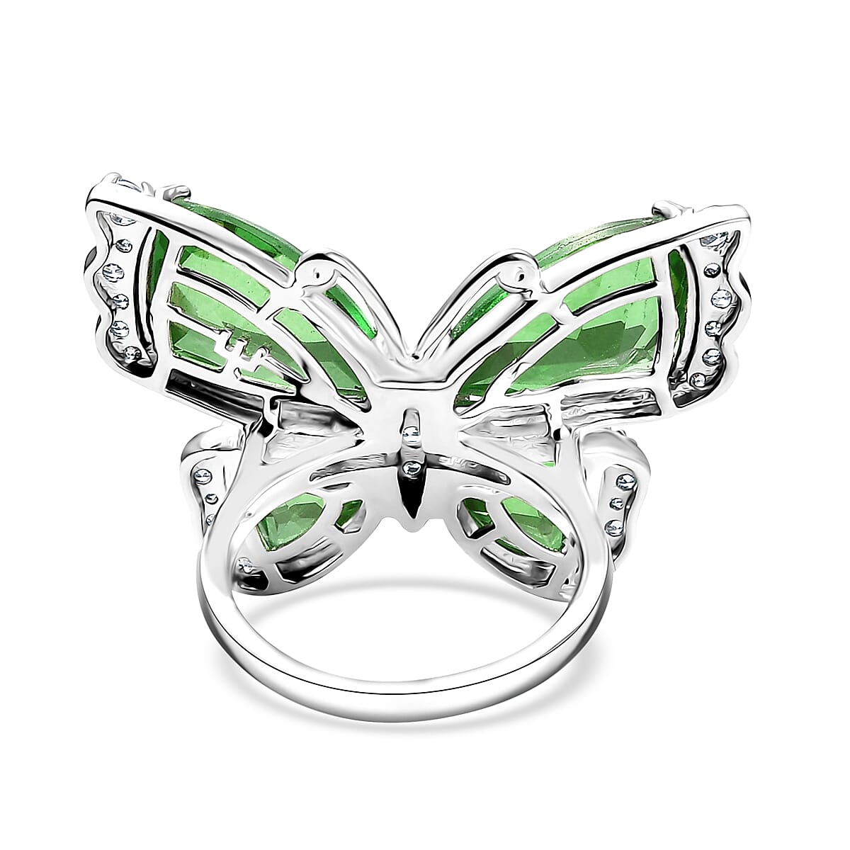 EverTrue Chartreuse Quartz (Triplet) and White Zircon 14.15 ctw Butterfly Ring in Platinum Bond (Size 10.0) image number 4