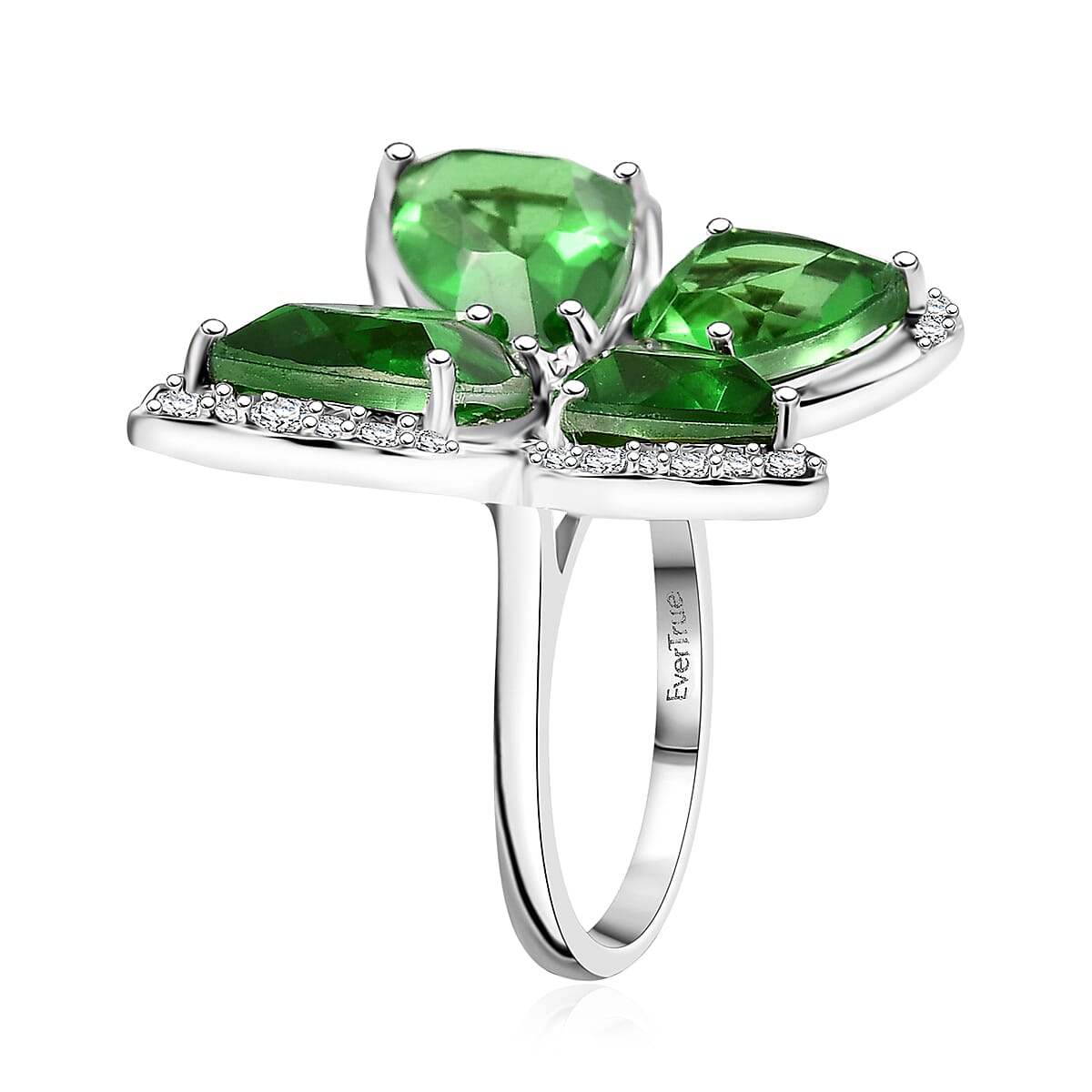 EverTrue Chartreuse Quartz(Triplet) and White Zircon 14.15 ctw Butterfly Ring in Platinum Bond (Size 7.0) image number 3