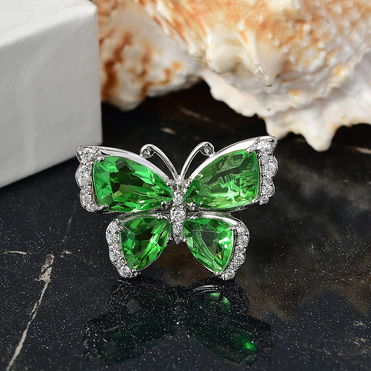EverTrue Chartreuse Quartz(Triplet) and White Zircon 14.15 ctw Butterfly Ring in Platinum Bond (Size 9.0) image number 1