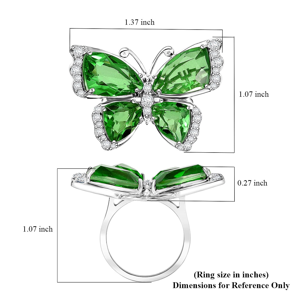 EverTrue Chartreuse Quartz(Triplet) and White Zircon 14.15 ctw Butterfly Ring in Platinum Bond (Size 9.0) image number 5