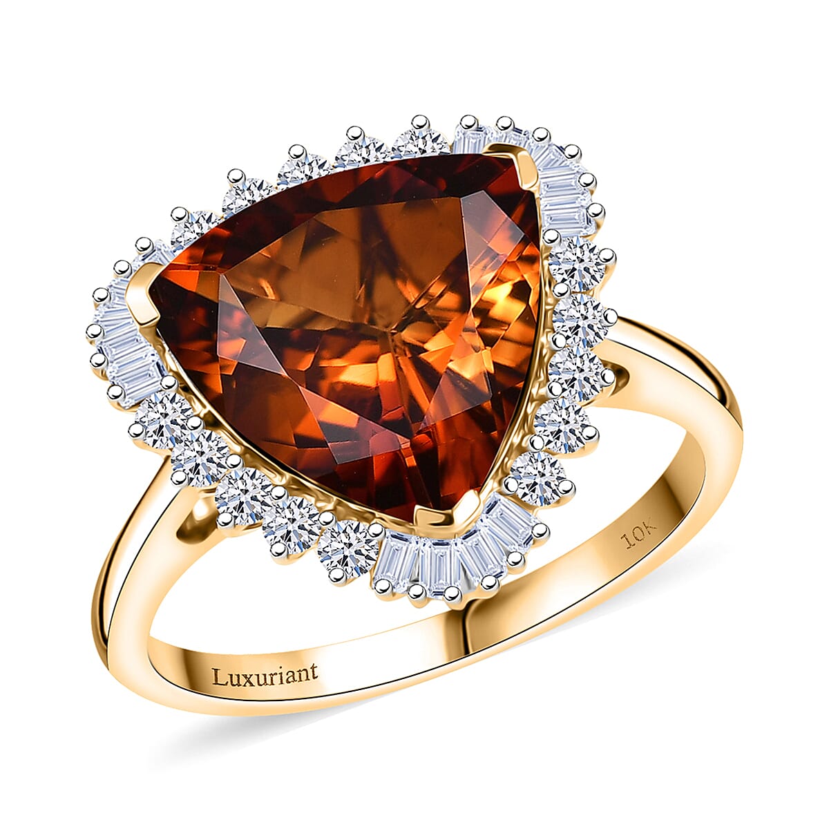 Certified & Appraised AAA Santa Ana Madeira Citrine and Luxuriant Lab Grown Diamond G-H SI 5.95 ctw Ring in 10K Yellow Gold (Size 10.0) 5.95 ctw image number 0