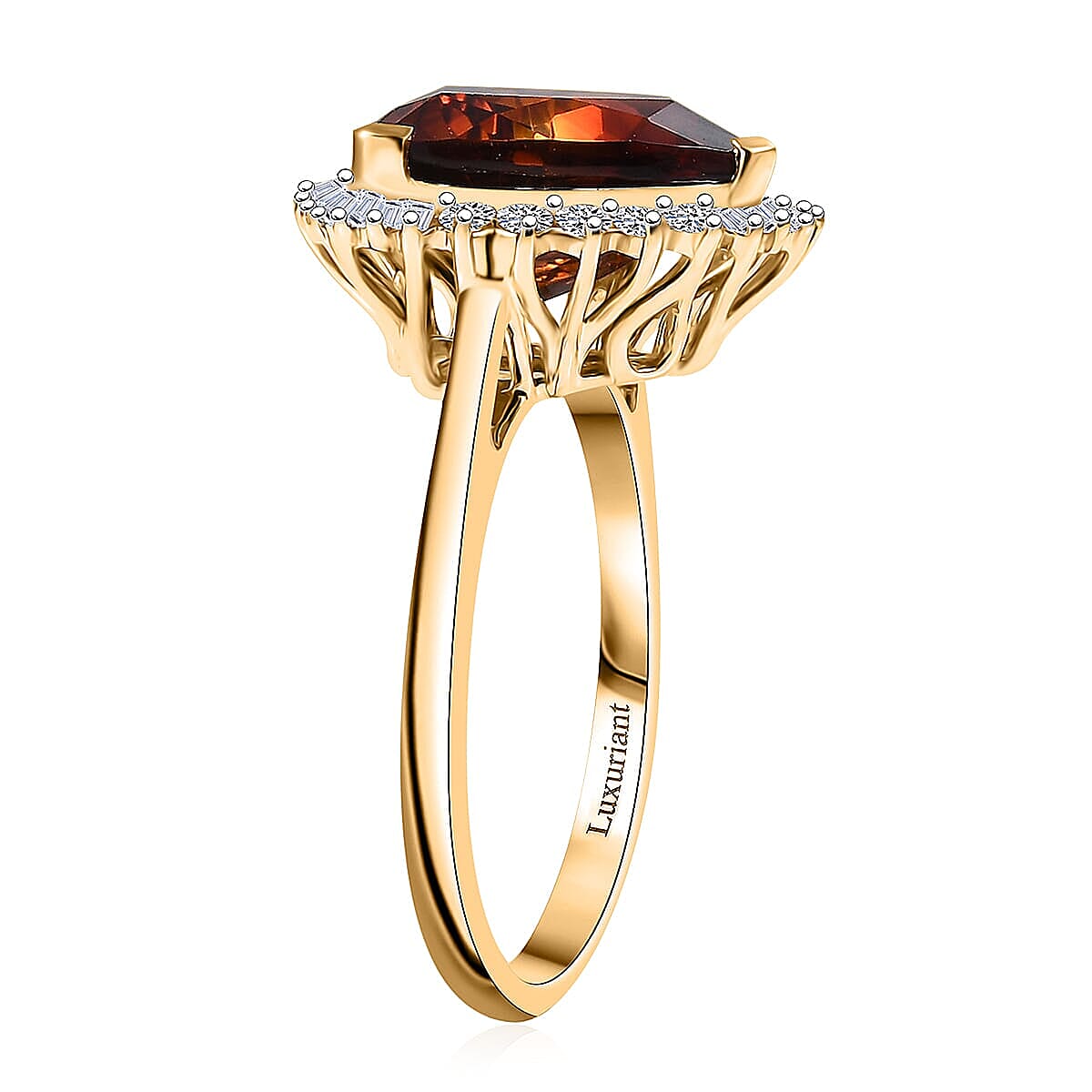 Certified AAA Santa Ana Madeira Citrine, Lab Grown Diamond Ring in 10K Yellow Gold 5.95 ctw (Size 5.0) image number 3