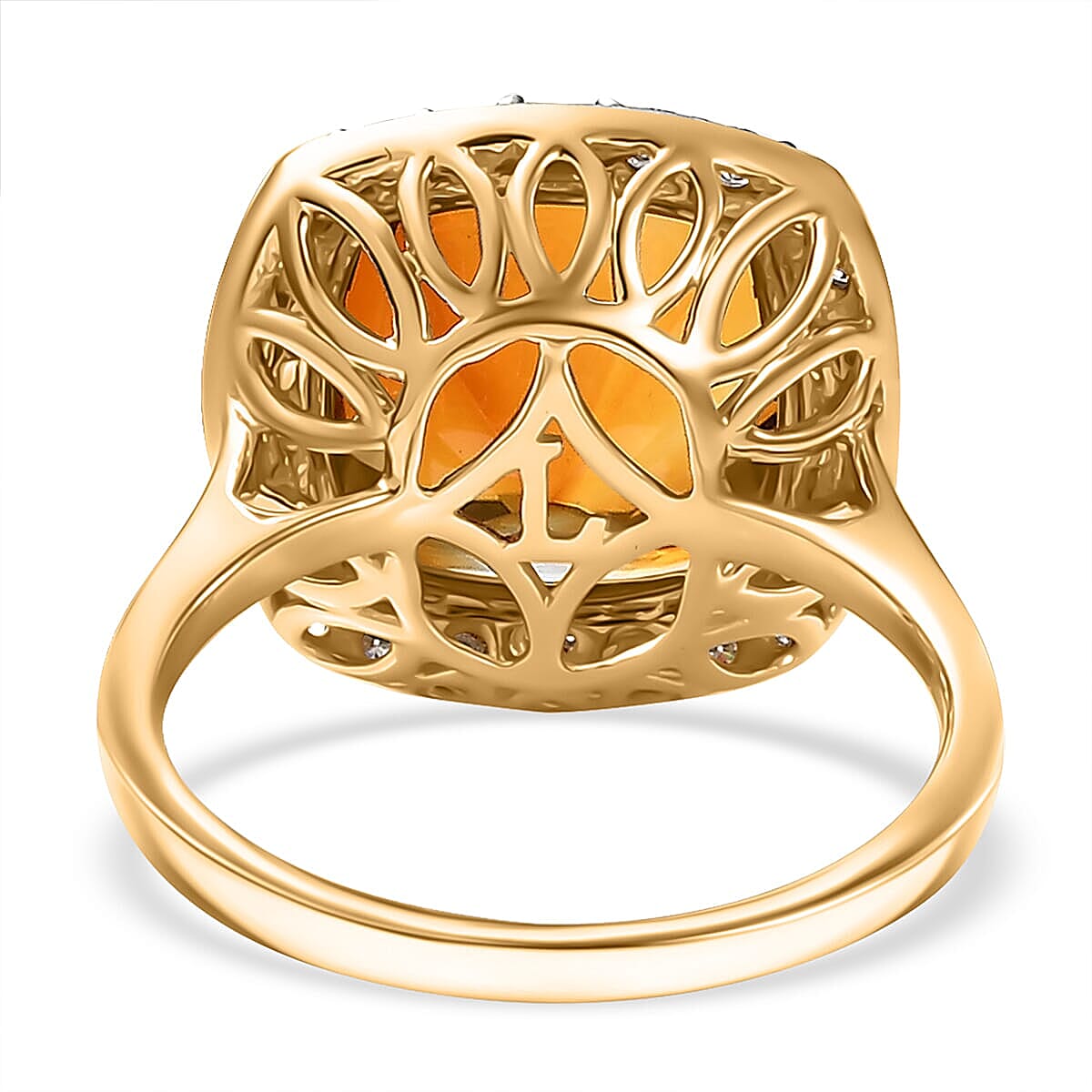 Certified & Appraised 10K Yellow Gold AAA Santa Ana Madeira Citrine, Luxuriant Lab Grown Diamond (G-H, SI) Ring (Size 5.0) 7.75 ctw image number 4