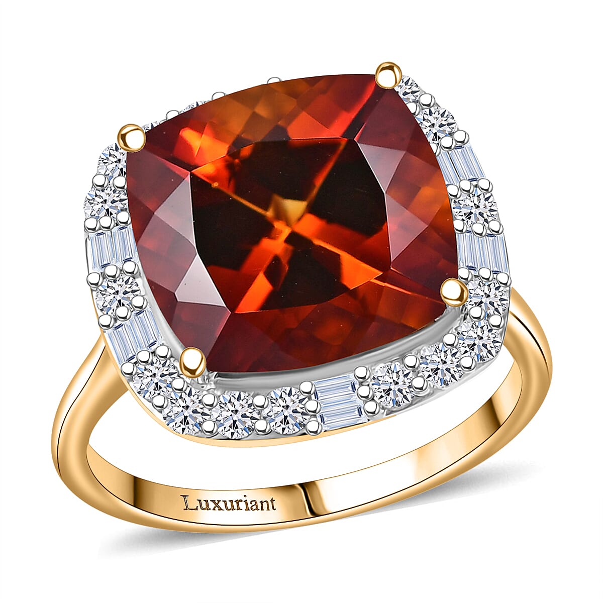 Certified & Appraised AAA Santa Ana Madeira Citrine and Luxuriant Lab Grown Diamond G-H SI 7.75 ctw Ring in 10K Yellow Gold (Size 6.0) image number 0