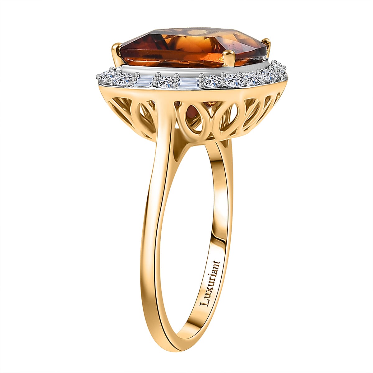 Certified & Appraised AAA Santa Ana Madeira Citrine and Luxuriant Lab Grown Diamond G-H SI 7.75 ctw Ring in 10K Yellow Gold (Size 6.0) image number 3