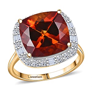 Certified & Appraised AAA Santa Ana Madeira Citrine and Luxuriant Lab Grown Diamond G-H SI 7.75 ctw Ring in 10K Yellow Gold (Size 9.0)