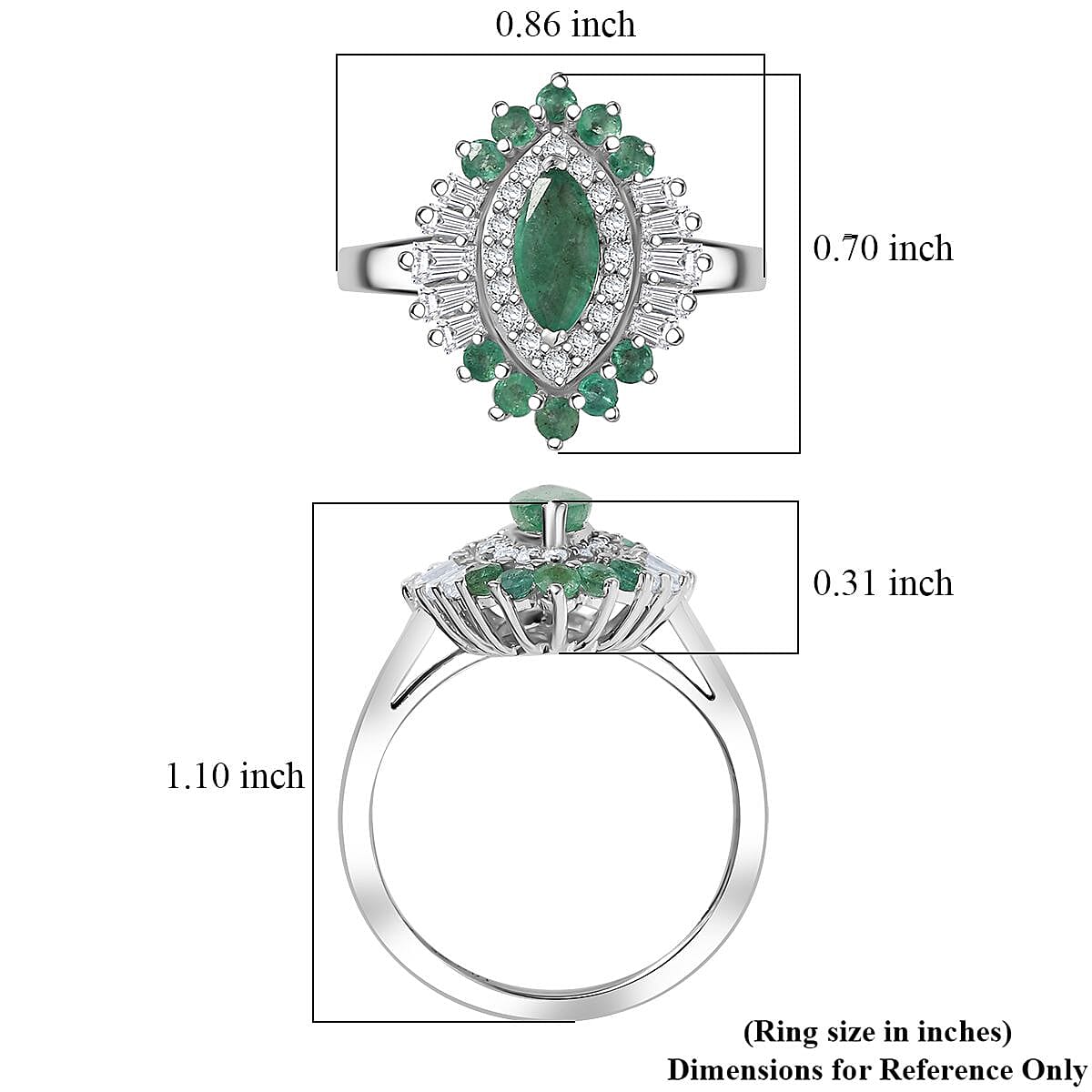 D'Joy Kagem Zambian Emerald, Moissanite Ring in Rhodium Over Sterling Silver 1.25 ctw (Size 10.0)