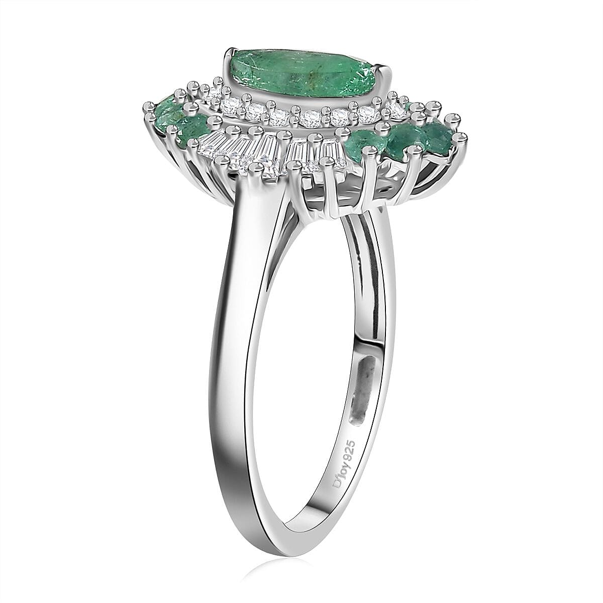 D'Joy Premium Kagem Zambian Emerald and Moissanite 1.25 ctw Ring in Rhodium Over Sterling Silver (Size 7.0) image number 3