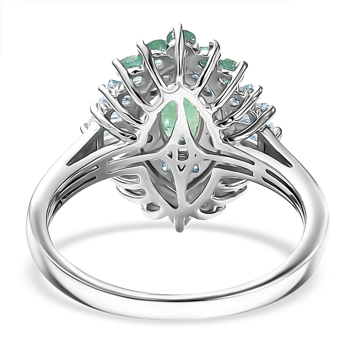 D'Joy Premium Kagem Zambian Emerald and Moissanite 1.25 ctw Ring in Rhodium Over Sterling Silver (Size 7.0) image number 4