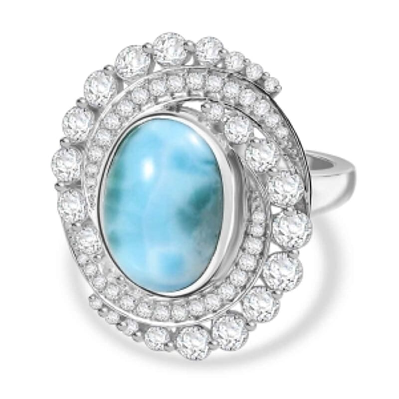 D'Joy Larimar and White Zircon  10.21 ctw Ring in Rhodium Over Sterling Silver (Size 5.5)