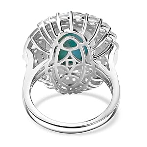 D'Joy Larimar and White Zircon  10.21 ctw Ring in Rhodium Over Sterling Silver (Size 5.5)