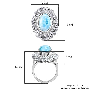 D'Joy Larimar and White Zircon  10.21 ctw Ring in Rhodium Over Sterling Silver (Size 5.5)