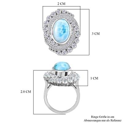 D'Joy Larimar and White Zircon  10.21 ctw Ring in Rhodium Over Sterling Silver (Size 5.5)