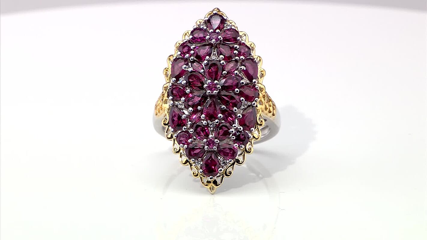 EverTrue Orissa Rhodolite Garnet, White Zircon Ring in 18K YG Plated and Platinum Bond (Size 10.0) 6.50 ctw