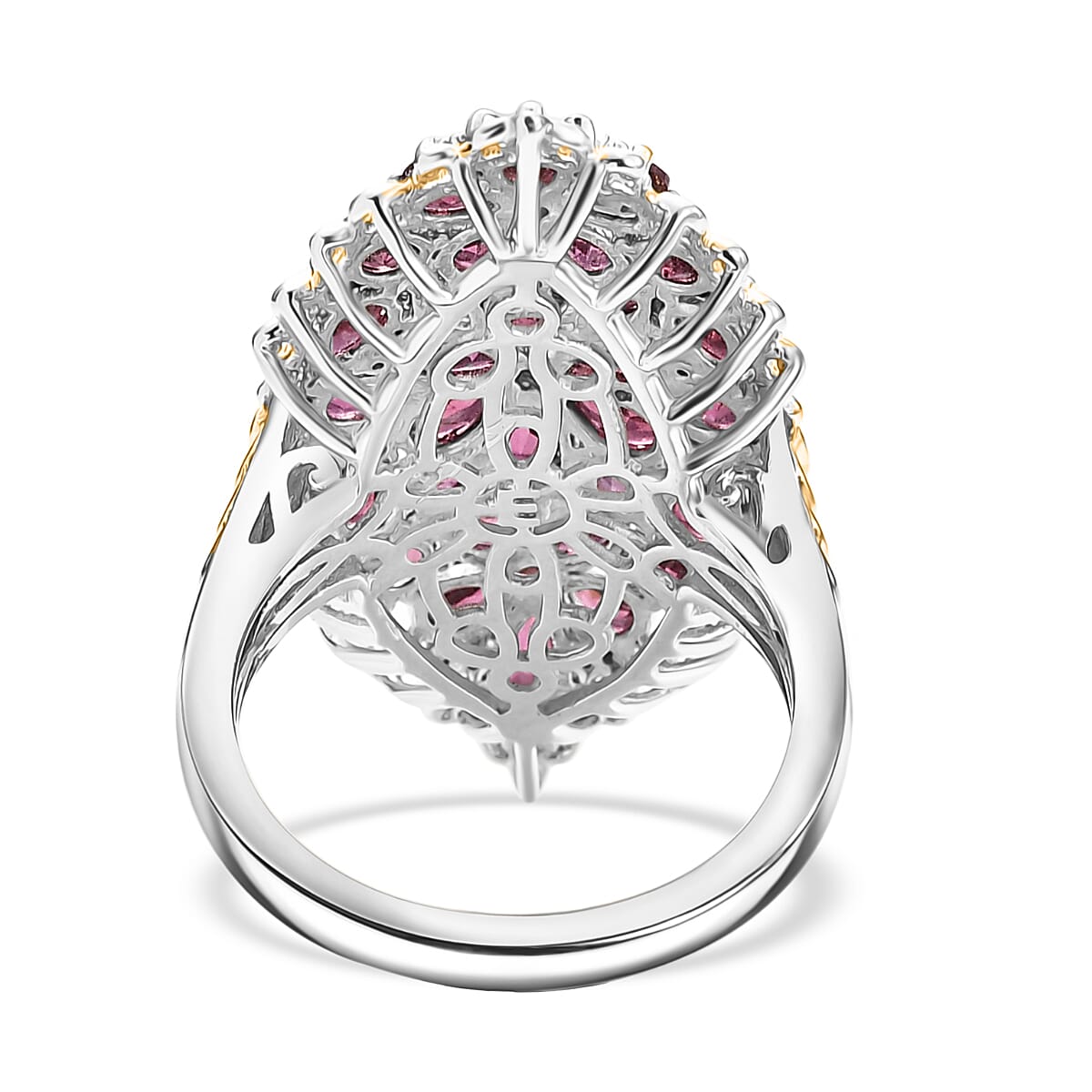 EverTrue Orissa Rhodolite Garnet and White Zircon 6.50 ctw Bunch of Flowers Ring in 18K YG Plated and Platinum Bond (Size 10.0) image number 4