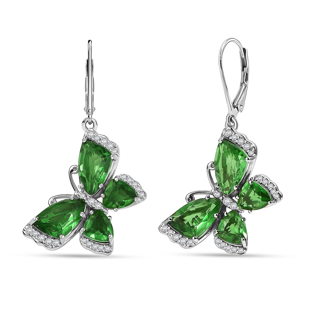 EverTrue Chartreuse Quartz (Triplet) and White Zircon 10.15 ctw Butterfly Earrings in Platinum Bond image number 0