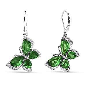 EverTrue Chartreuse Quartz (Triplet) and White Zircon 10.15 ctw Butterfly Earrings in Platinum Bond