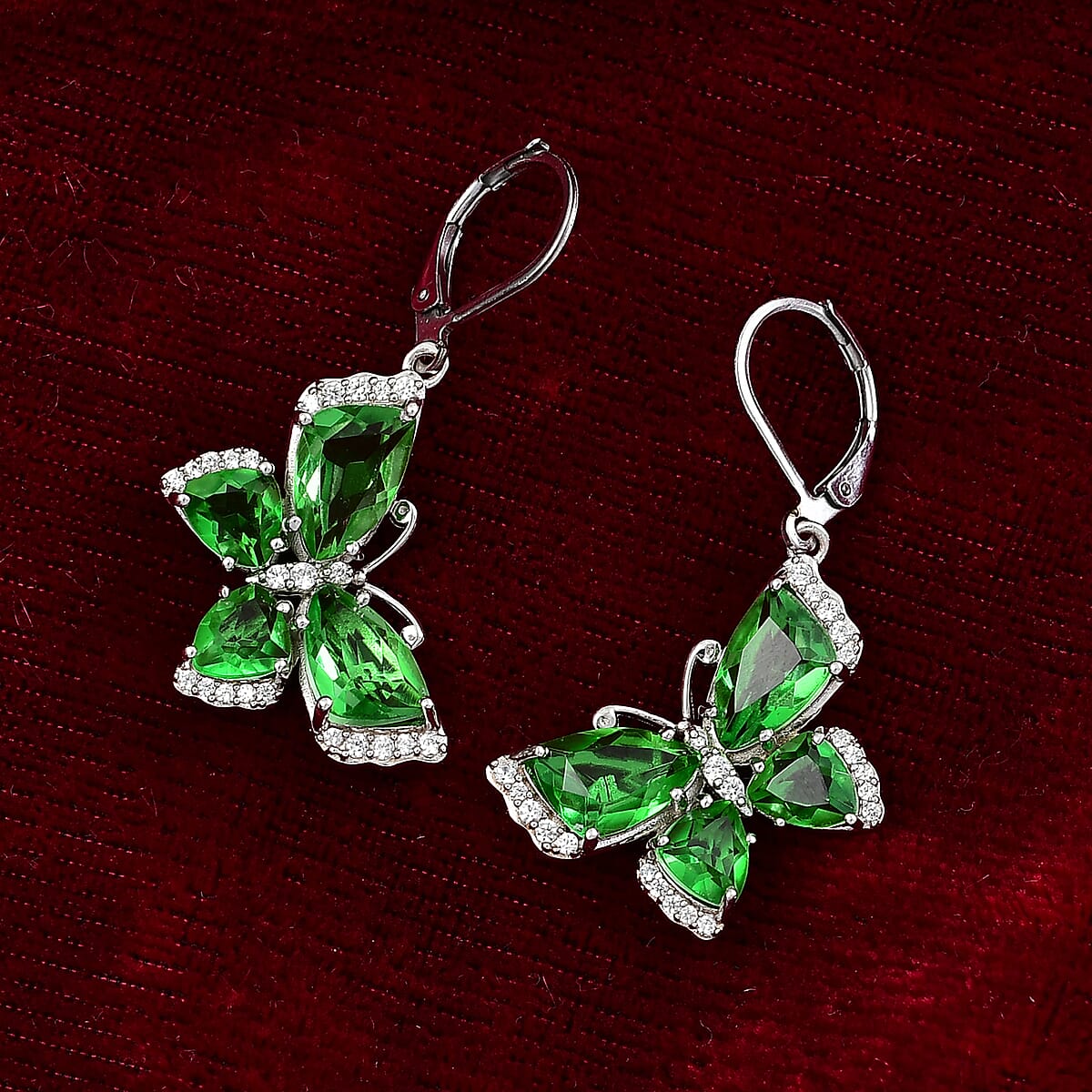 EverTrue Chartreuse Quartz (Triplet) and White Zircon 10.15 ctw Butterfly Earrings in Platinum Bond image number 1