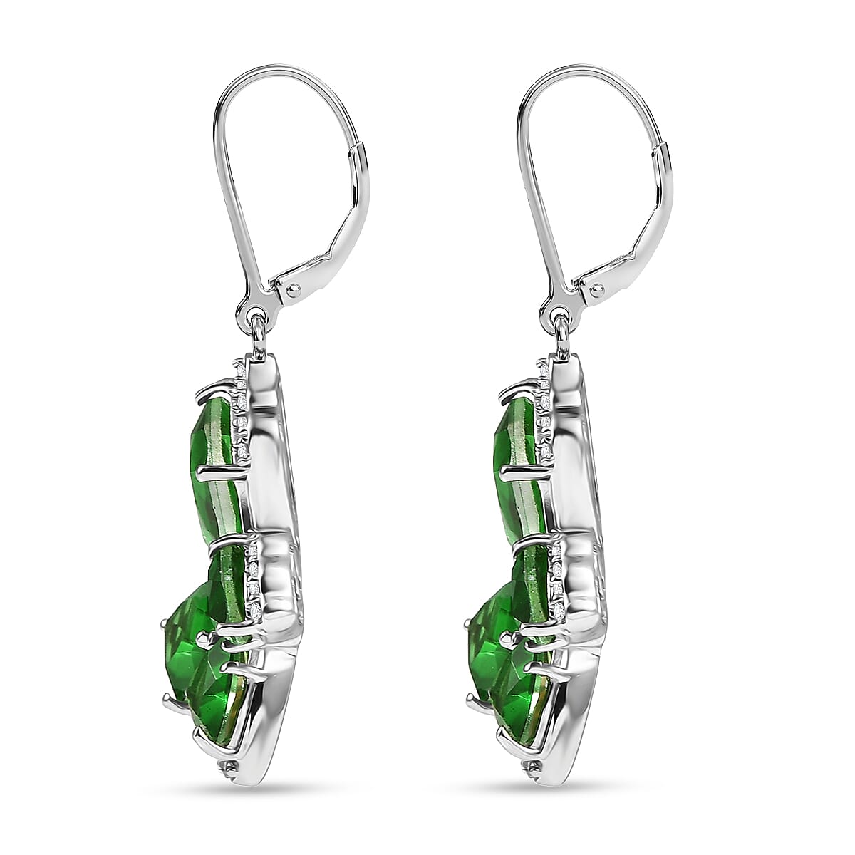 EverTrue Chartreuse Quartz (Triplet) and White Zircon 10.15 ctw Butterfly Earrings in Platinum Bond image number 3
