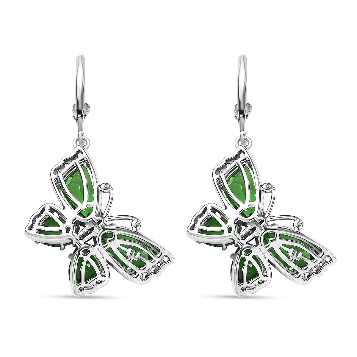 EverTrue Chartreuse Quartz (Triplet) and White Zircon 10.15 ctw Butterfly Earrings in Platinum Bond image number 4