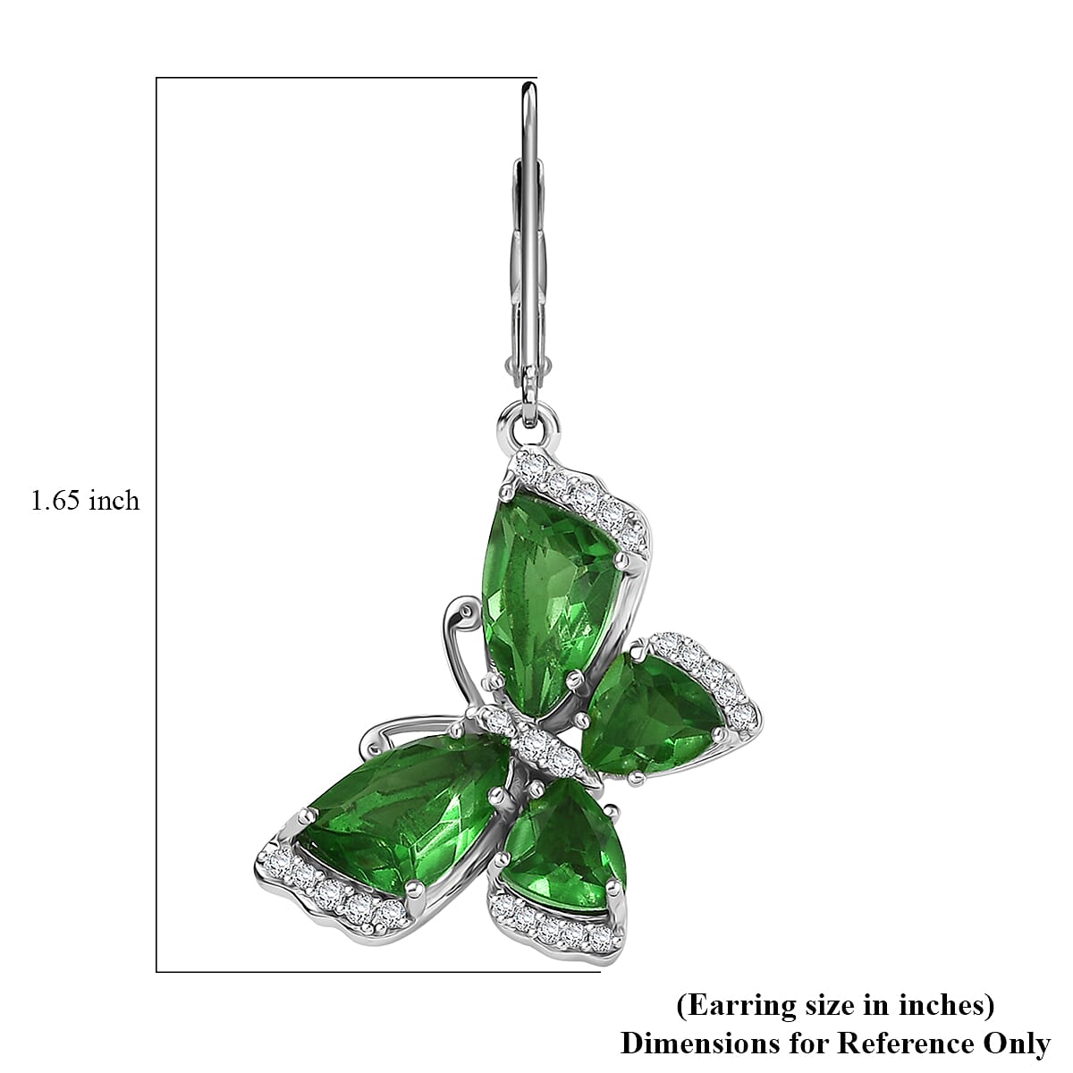 EverTrue Chartreuse Quartz (Triplet) and White Zircon 10.15 ctw Butterfly Earrings in Platinum Bond image number 5