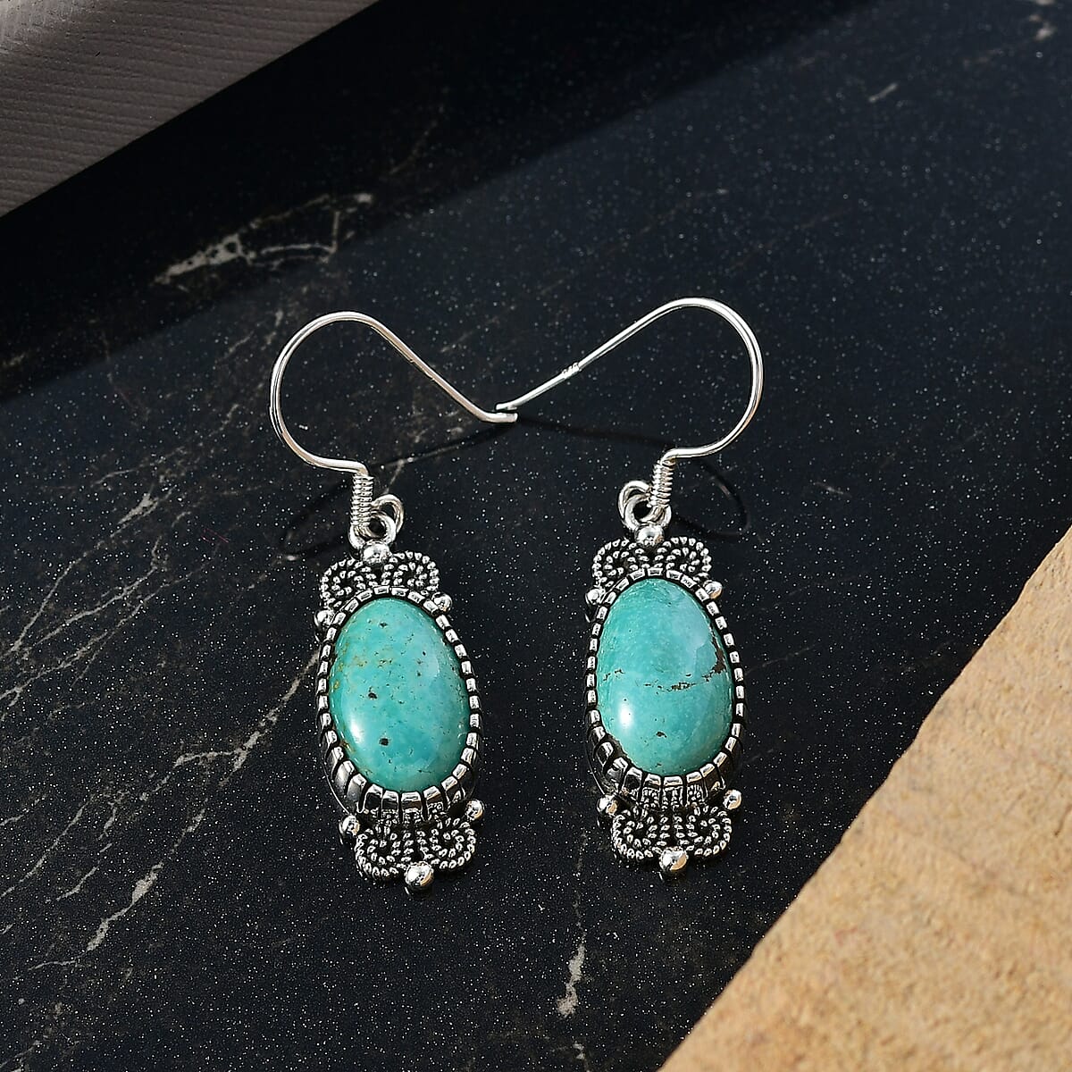 D'Joy Artisan Crafted Tahoe Nevada Turquoise 13.80 ctw Earrings in Sterling Silver  image number 1