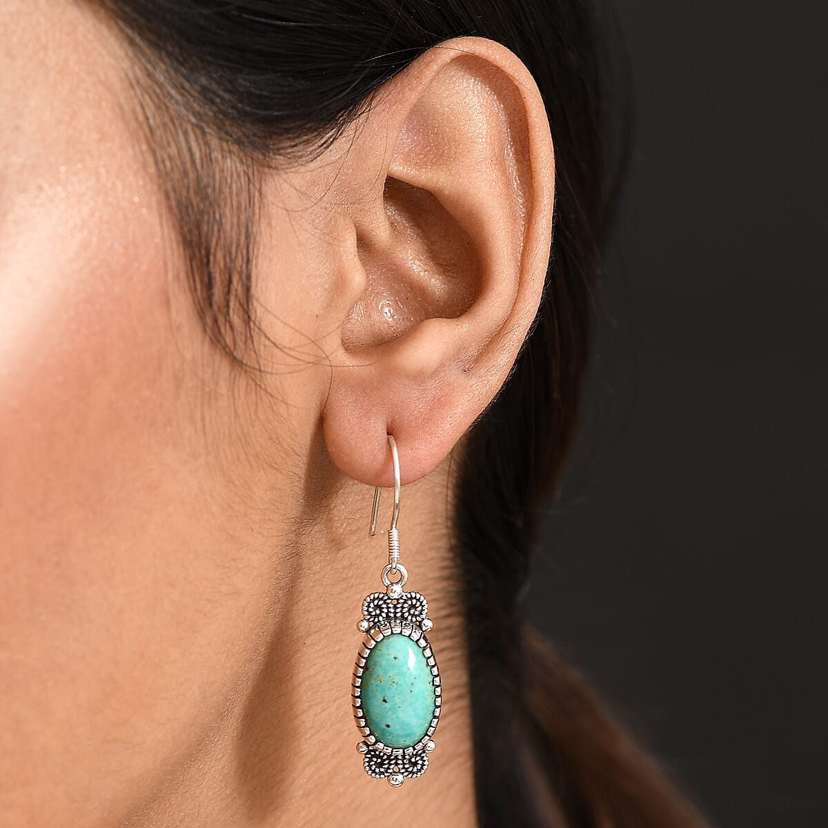 D'Joy Artisan Crafted Tahoe Nevada Turquoise 13.80 ctw Earrings in Sterling Silver  image number 2