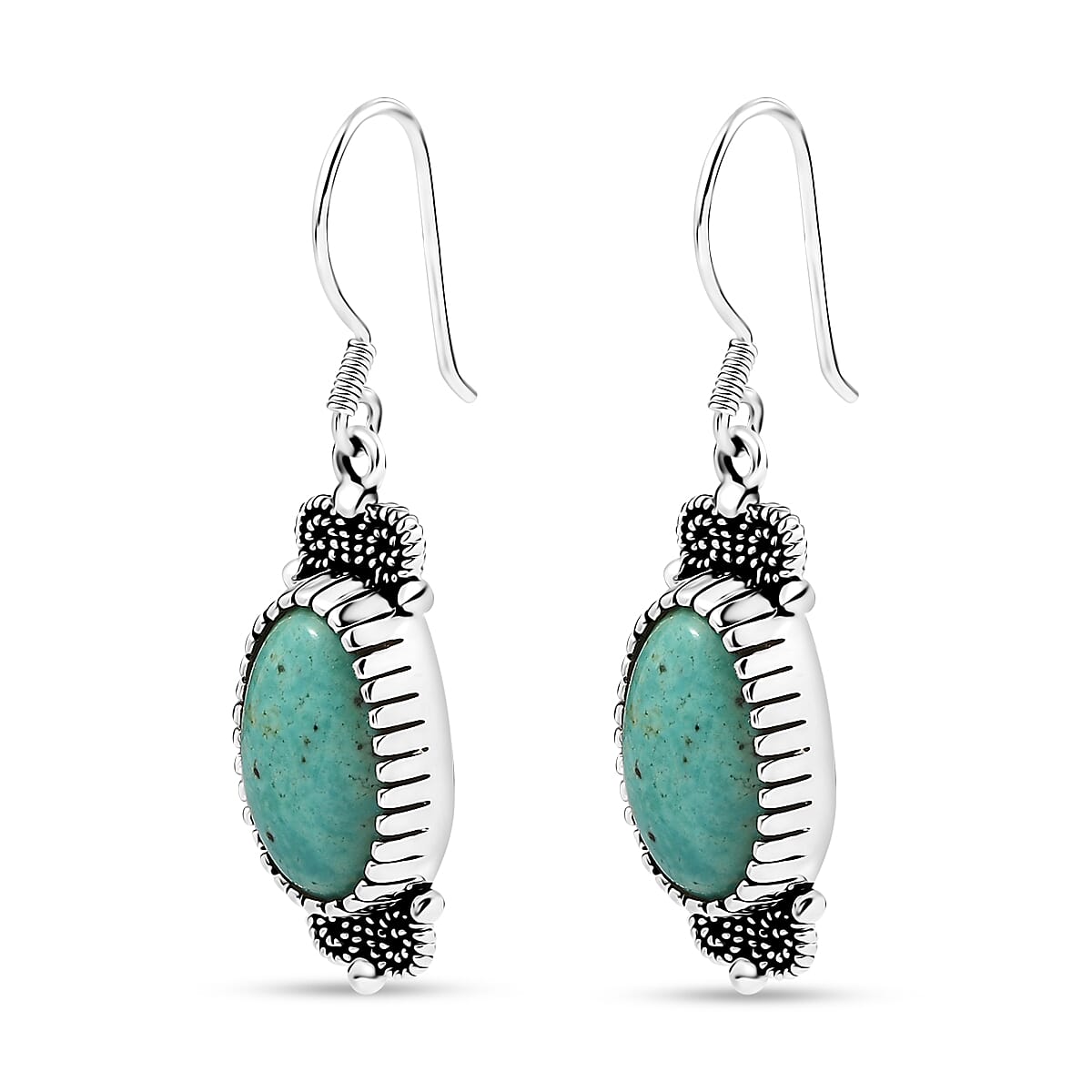 D'Joy Artisan Crafted Tahoe Nevada Turquoise 13.80 ctw Earrings in Sterling Silver  image number 3