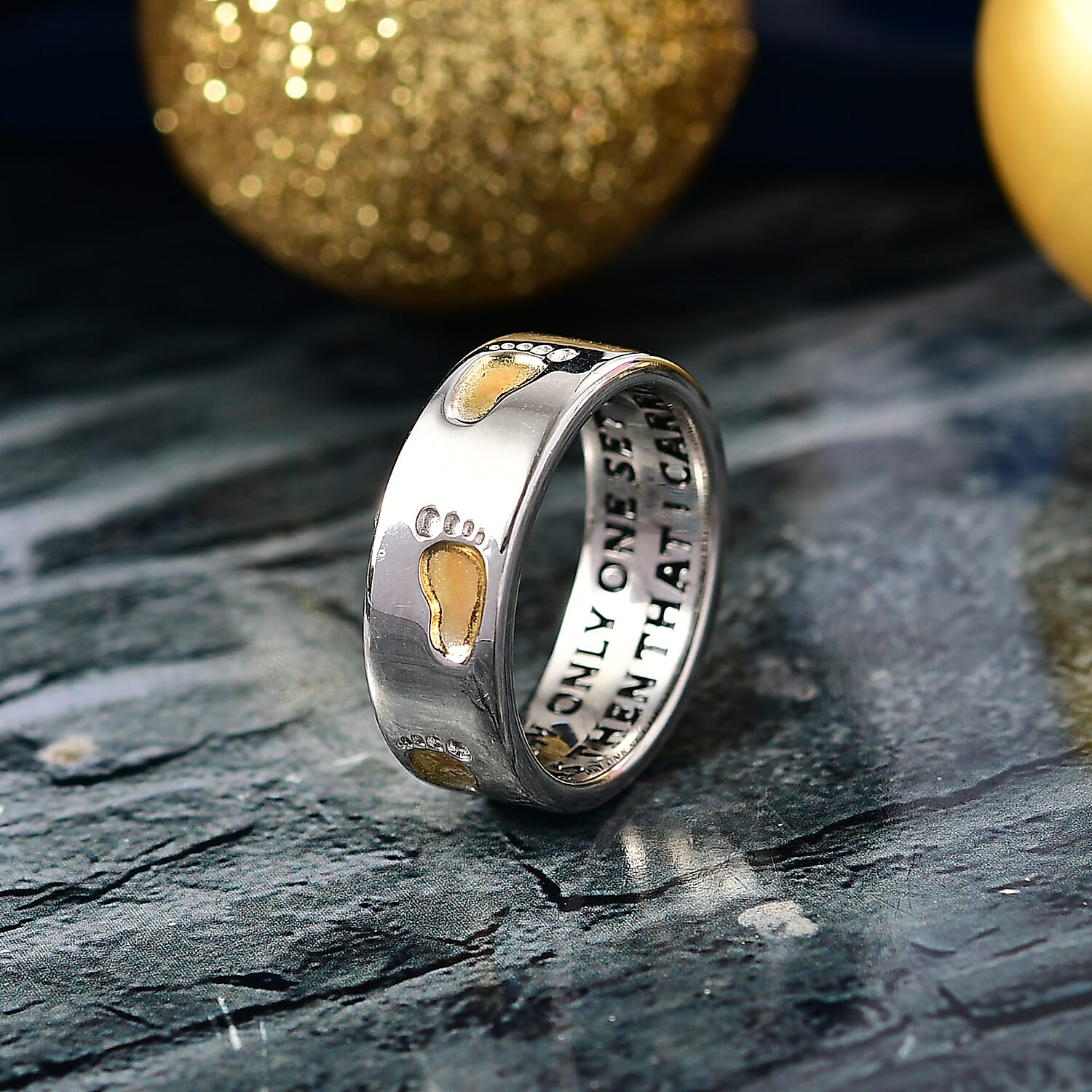 EverTrue Footsteps Band Ring in 18K YG Plated and Platinum Bond (Size 6.0)