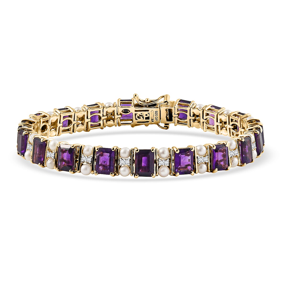 GP African Amethyst and Multi Gemstone 16.80 ctw Bracelet in 18K Vermeil Yellow Gold Over Sterling Silver (7.25 In) image number 0