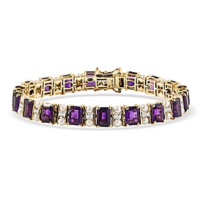 GP Royal Art Deco Collection African Amethyst and Multi Gemstone 16.80 ctw Bracelet in 18K Vermeil Yellow Gold Over Sterling Silver (7.25 In)