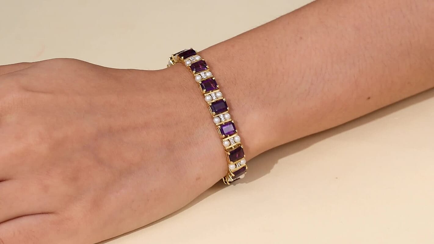 GP African Amethyst and Multi Gemstone 16.80 ctw Bracelet in 18K Vermeil Yellow Gold Over Sterling Silver (7.25 In)
