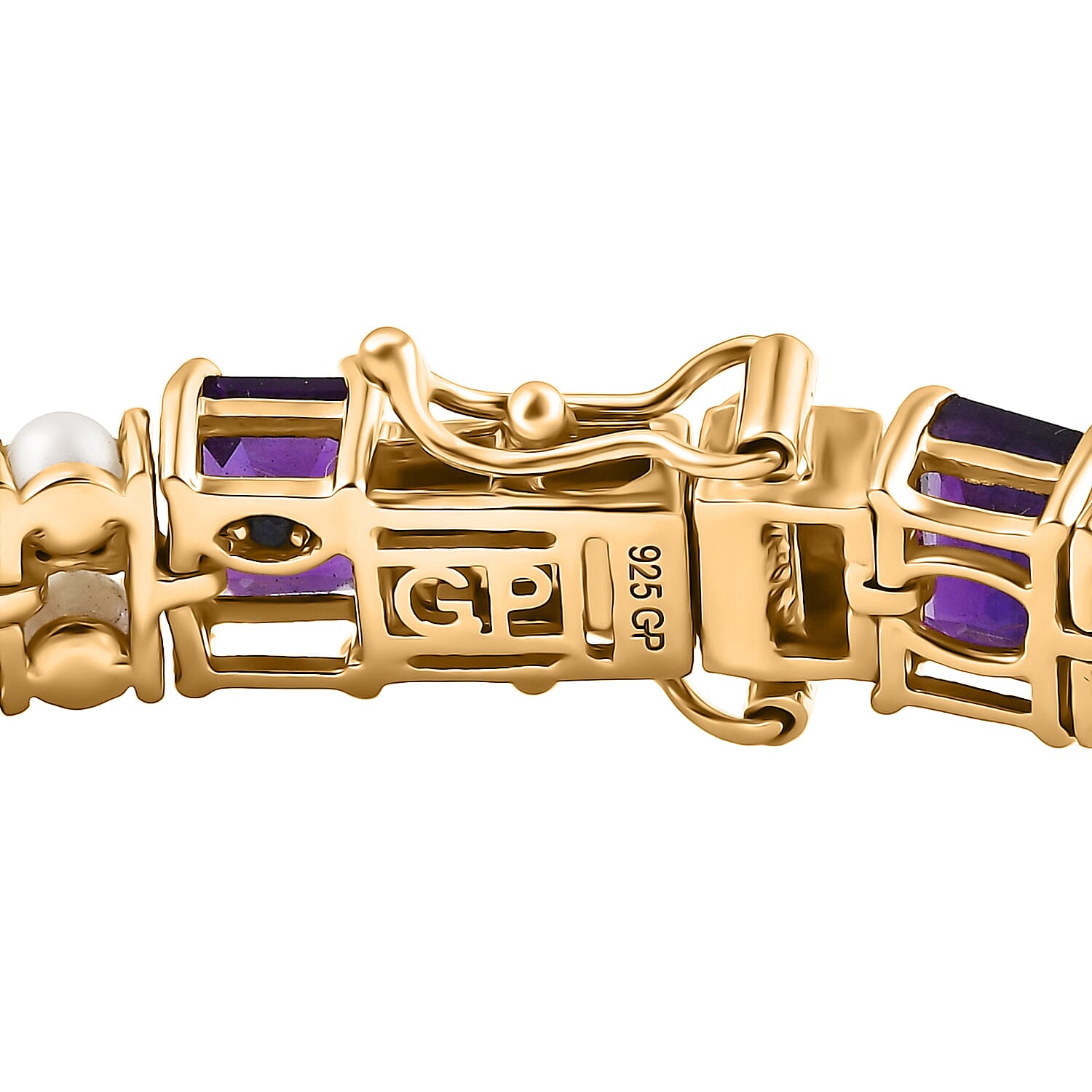 GP Royal Art Deco Collection African Amethyst and Multi Gemstone 16.80 ctw Bracelet in 18K Vermeil Yellow Gold Over Sterling Silver (7.25 In)
